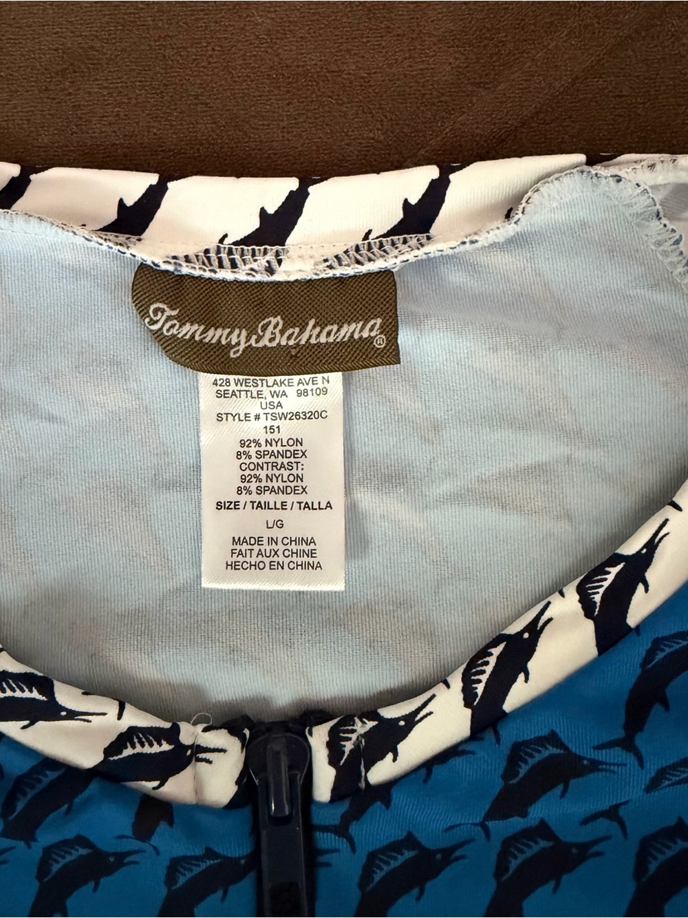 Tommy Bahama Blue Marlin Zip-Front Swim Rash Guard Top UPF 50+ - Picture 2 of 7